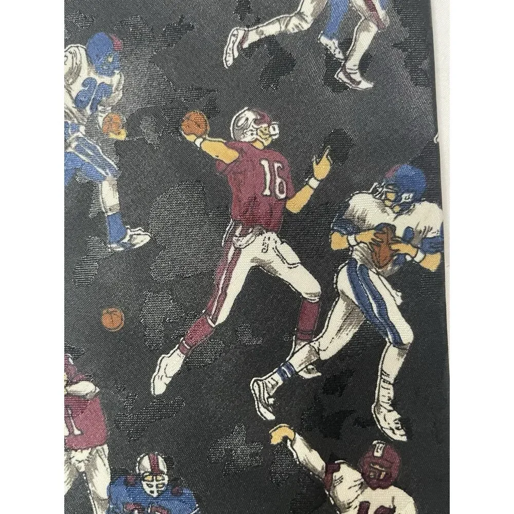 Vintage Lo-Bills Football Players Necktie Black Wide Tie Made in USA 56